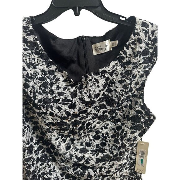 Eliza J Lace Appliqué Dress Sequin Accent Sheath Black White‎ Sz 16 NEW Cocktail - Picture 4 of 11